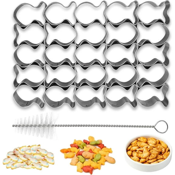 Gold Fish Cracker Cutter,25 Grids Tiny Treats Baking Mold,Animal Cookie Cutter,Stainless Steels Goldfish Shape Cookie Cutter,Home Kitchen Baking Tool,with Cleaning Brush