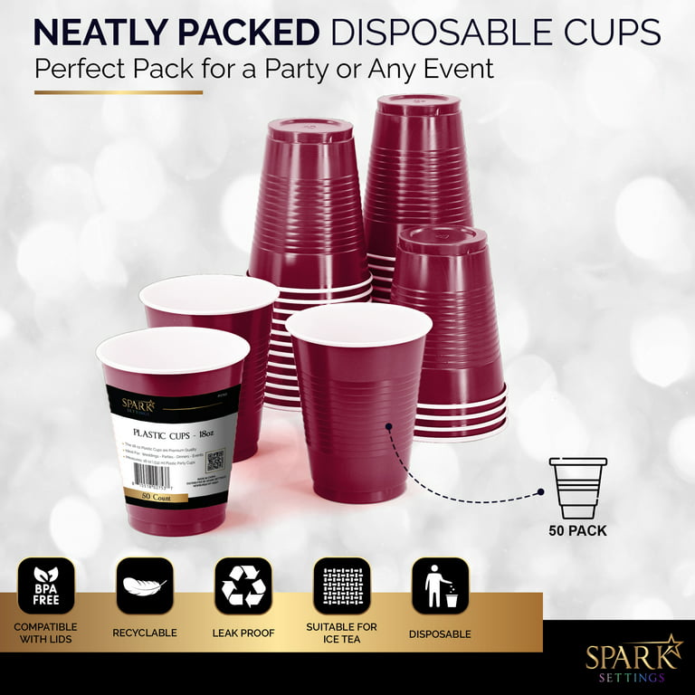Disposable Plastic Cups, Burgundy Colored Plastic Cups, 18-Ounce Plastic  Party Cups, Strong and Sturdy Disposable Cups for Party, Wedding,  Christmas, Halloween Party Cup, 50 Pack - By Amcrate 