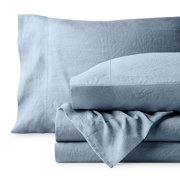 Bare Home Washed Sheet Set - Premium 1800 Collection - Deep Pocket - 4 Piece - Queen, Dusty Blue
