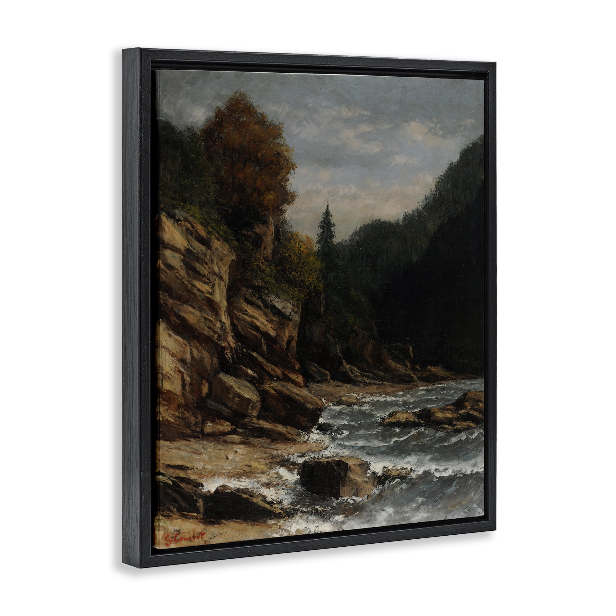 Stupell Industries Classical Ocean Tide Landscape & Nature Painting Black Floater Framed Canvas Art Print Wall Art, 17 x 21