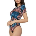 thumbnail image 2 of The Xecao Tropical Leaves Women's Crew Neck Body Suit, a short-sleeved bodysuit and basic swimsuit, both comfort and style for dating and daily life, 2 of 9