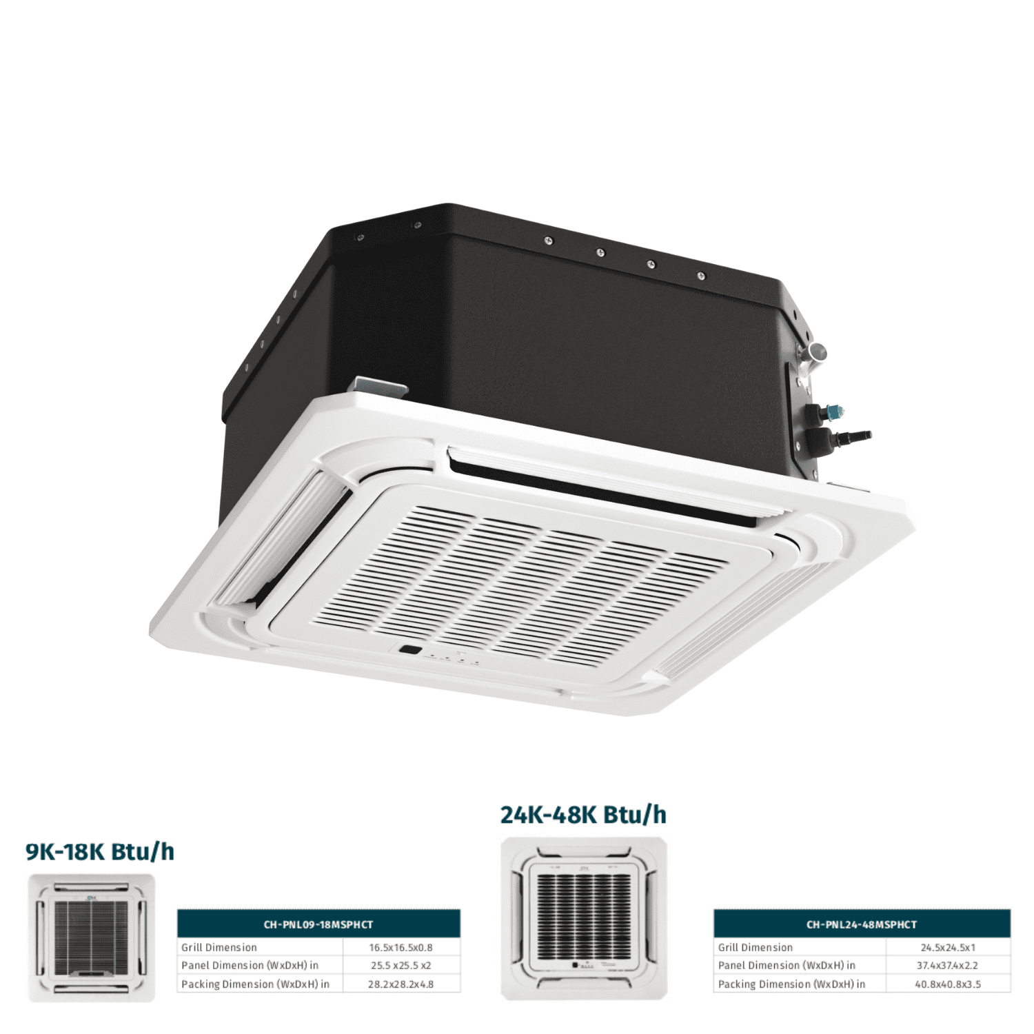 Cooper & Hunter 28000 BTU 230V Ceiling Cassette Tri 3 Zone Mini Split Heat Pump Air Conditioner 9K+9K+9K Cover 1200 Sq Ft