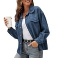 thumbnail image 1 of Chaqueta de pana para mujer, color sólido, cuello vuelto, manga larga, botón, abrigo informal de inv Abanopi Azul/XX-grande, 1 of 7