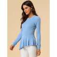 thumbnail image 4 of INSPIRE CHIC Women's Long Sleeve Ribbed Knit Ruffle Hem Peplum Top, 4 of 6