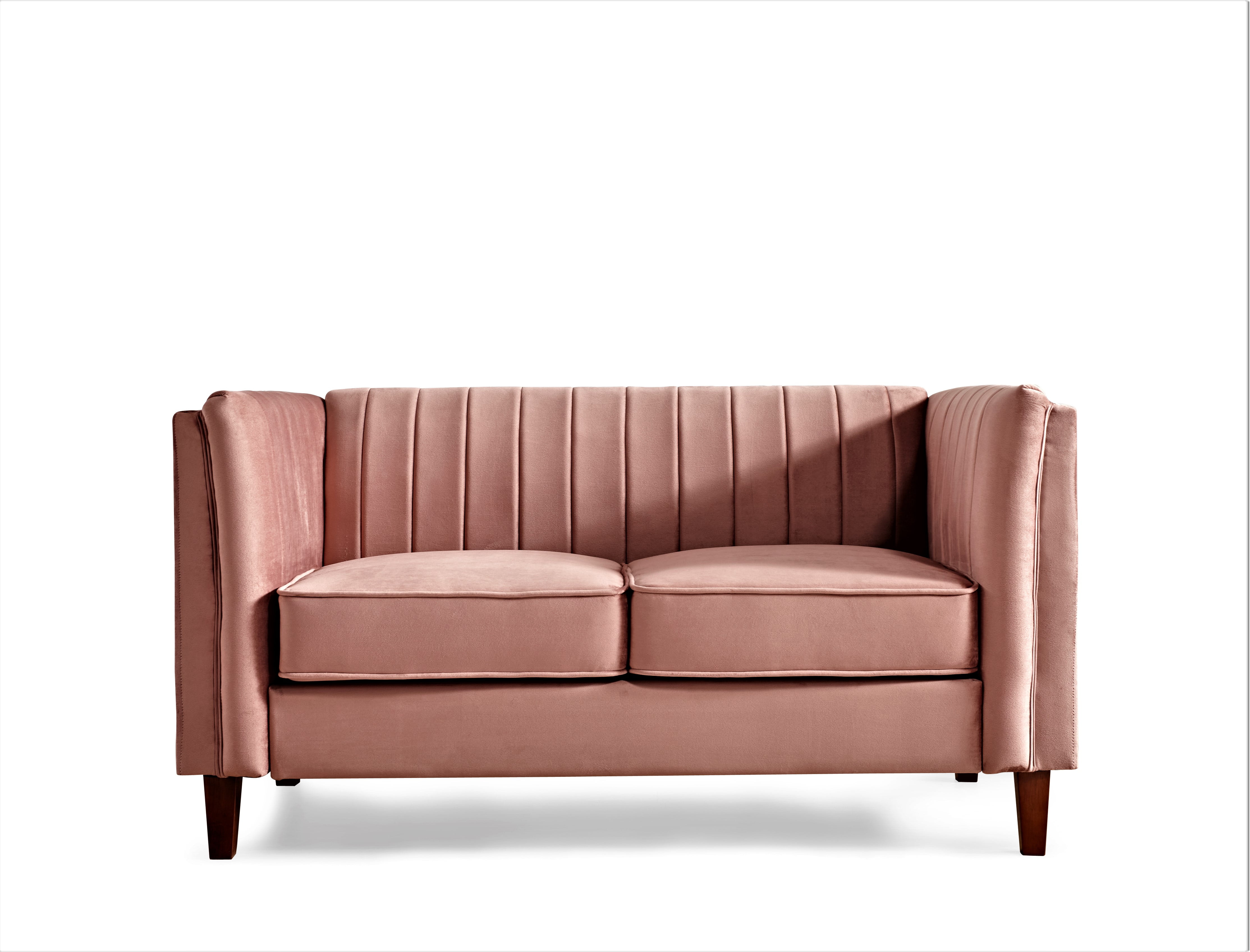 Uspridefurniture Plainfield Line Tufted Square Velvet Loveseat,Pink