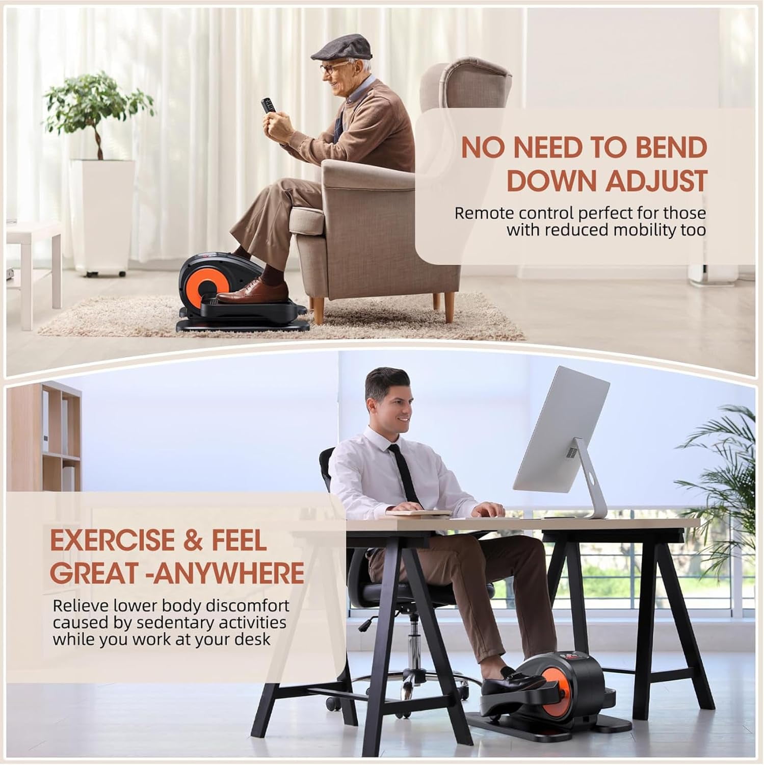 Under Desk Elliptical Machine - Electric, Quiet & Fully Assembled for Seniors. Portable Seated Leg Exerciser with Remote Control. ESL Pedal Trainer