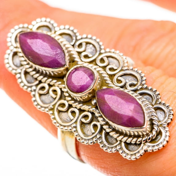 Large Red Sillimanite Ring Size 7.5 (925 Sterling Silver) - Handmade Boho Vintage Jewelry RING128853