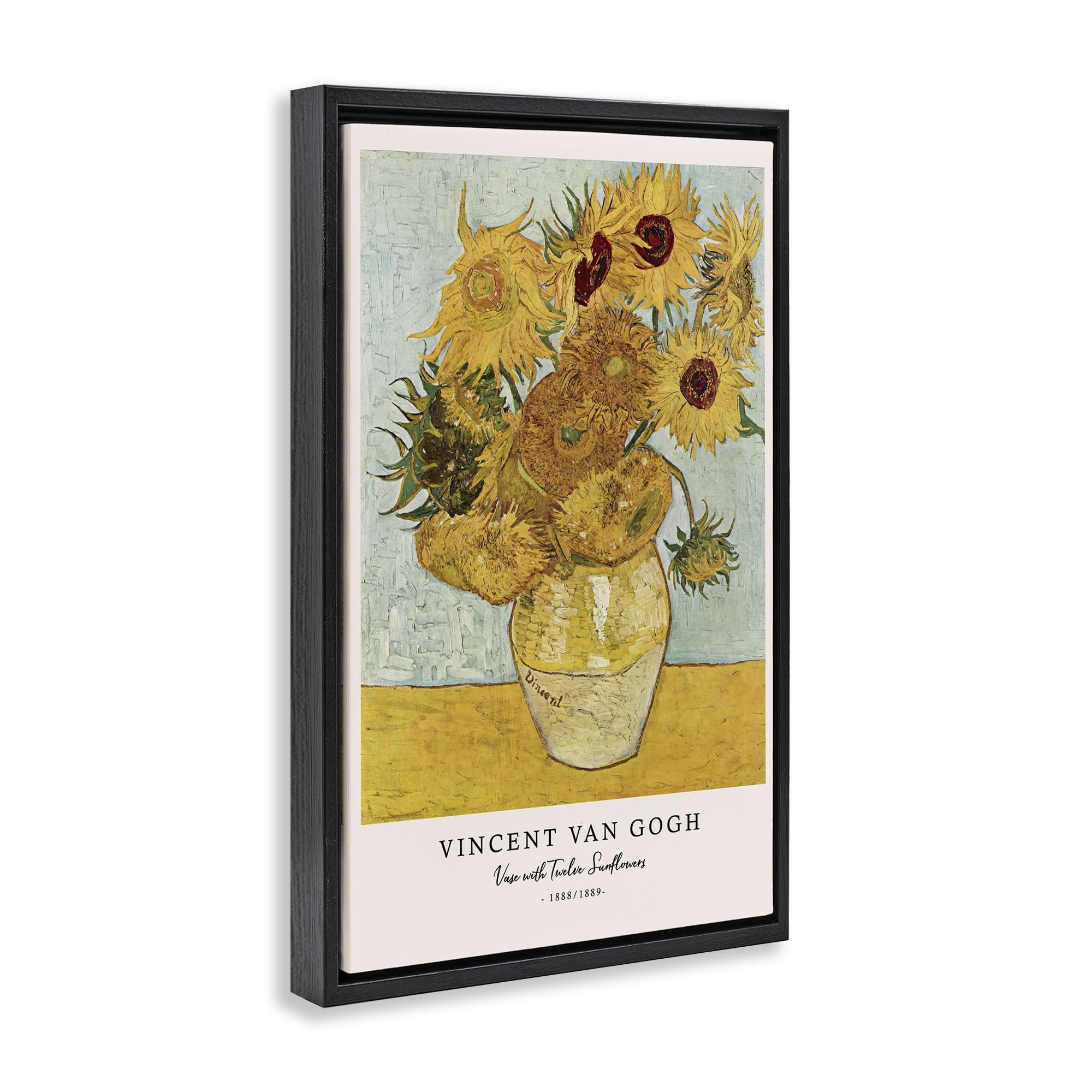 Stupell Industries Classic Vase with Twelve Sunflowers Black Framed Floater Canvas Wall Art, design by Vintage Hustle