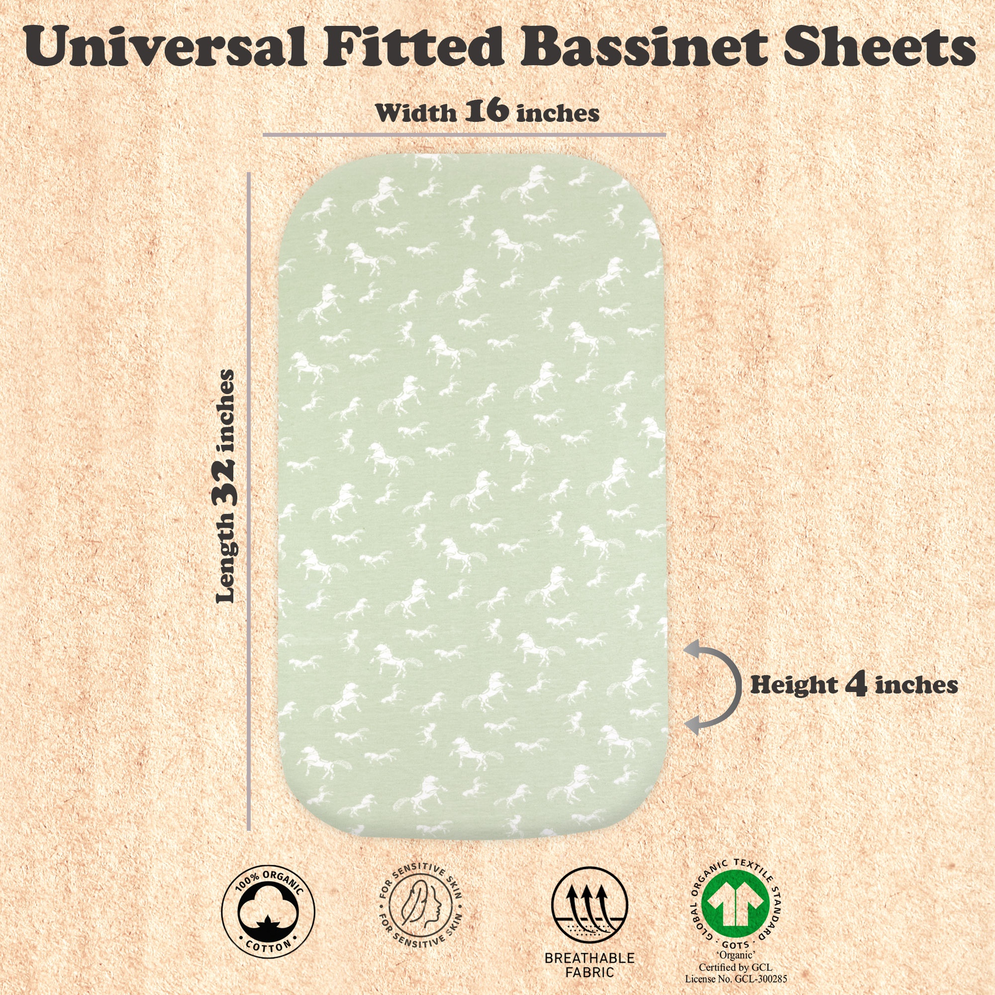 Bublo Baby 3-Pack Organic Cotton Bassinet Fitted Sheets, 32x16x4 – Fits Halo, Snoo, Graco, Dream On Me, Delta – Soft, Breathable Sheets for Oval, Hourglass & Rectangular Bassinet Pads