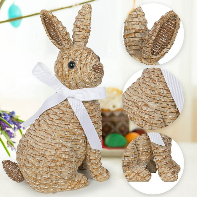 asddcavvf European Garden Garden Home Children's Room Decoration Resin Bow Rattan Sitting Effect Rabbit Easter Decoration A Ornament