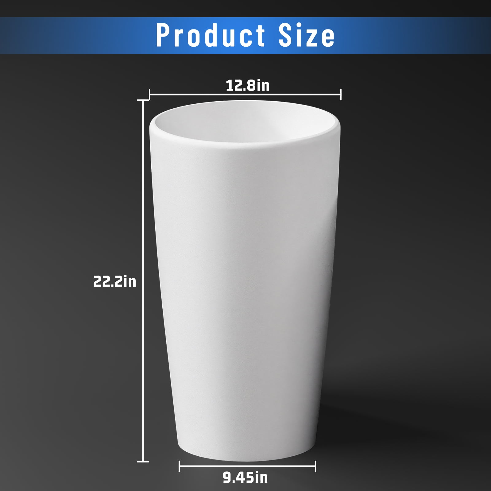 SnugNiture Set of 2 Round 22-Inch Tall Planters, White – Large Indoor/Outdoor Pots with Drainage, Matte Frosted Finish