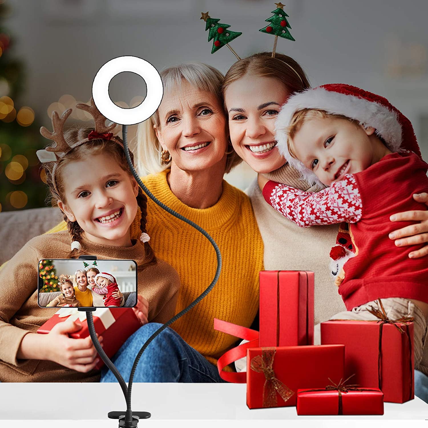 LEDGLE Selfie Ring Light for Live Stream Makeup and YouTube Video Upgraded Ring Light 360° Rotating with Cell Phone Holder Stand 3 Light Modes 10 Level Brightness