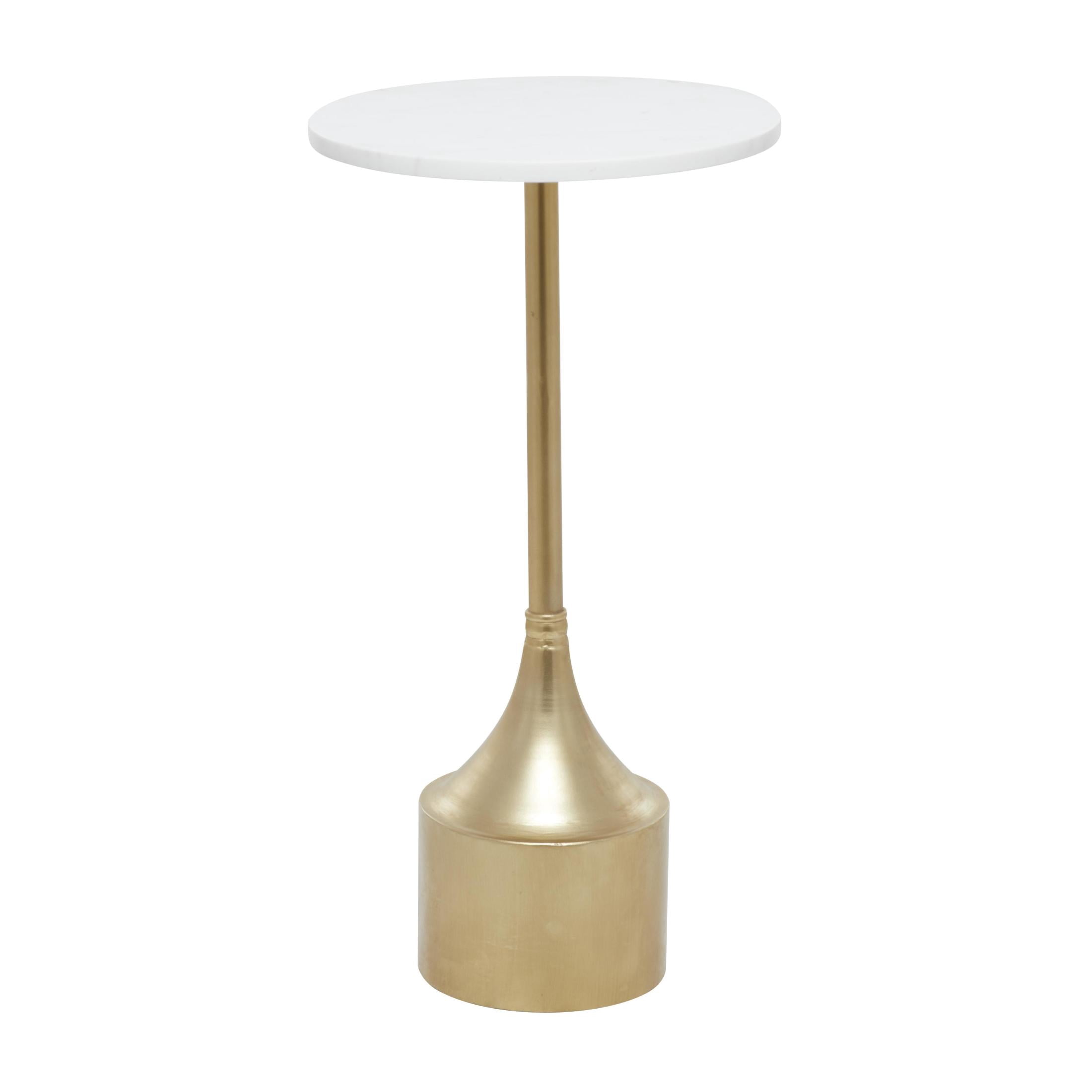 DecMode 13" x 25" Gold Metal Accent Table with White Marble Top, 1-Piece