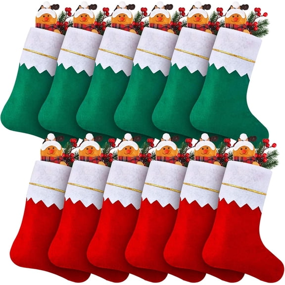 Minzimin 12 Pcs Red and Green Christmas Felt Stockings Bulk Decor 14.96 x 9.84 Inches Non-woven Fabric Xmas Tree Hanging Sock Ornaments for Fireplace Family Holiday Party Decor DIY Craft Gift Stock B