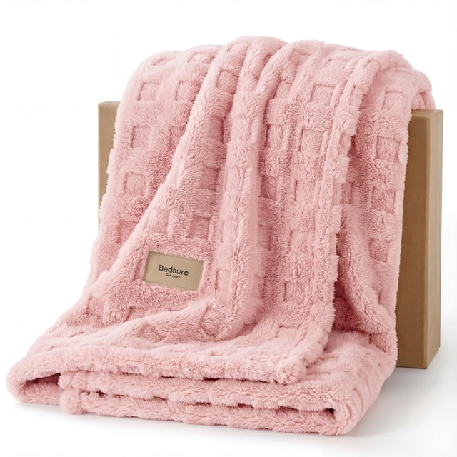 Manta Bedsure de felpa tipo waffle, tamaño twin, 152 x 203 cm, rosa