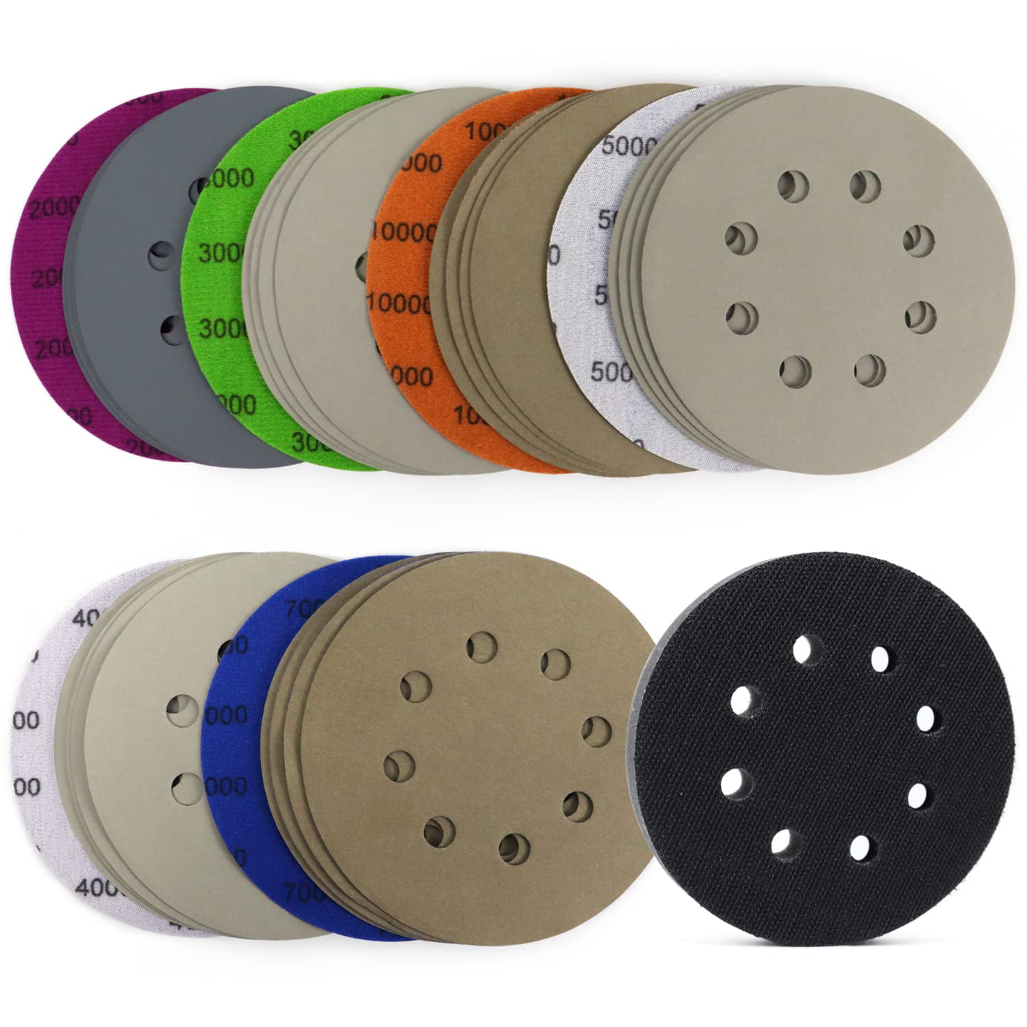 or Dry  Silicon Carbide 60-10000 Grit  Sanding Disc 5'' 125mm Sandpaper Pads 