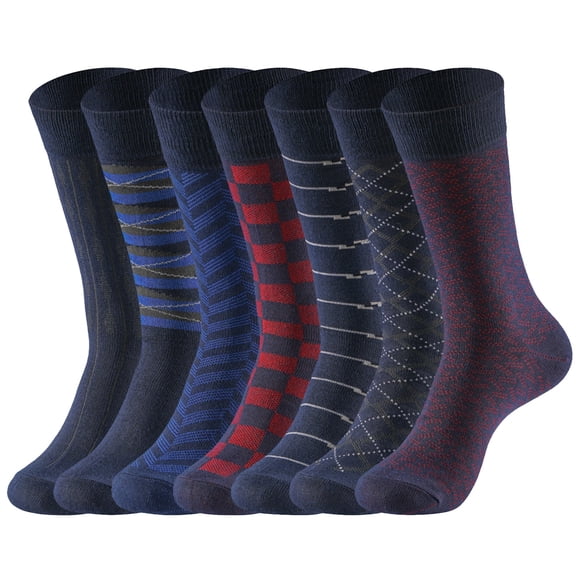 GIRACOA 7 Pairs Mens Dress Socks, Classic Patterned Cotton Crew Socks for Father Birthday Christmas Gifts