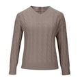 thumbnail image 6 of Women's Cable Knit Sweater V Neck Long Sleeve Pullover Top Lightweight Soft Business Casual Fall Outfit Brown XL, 6 of 6