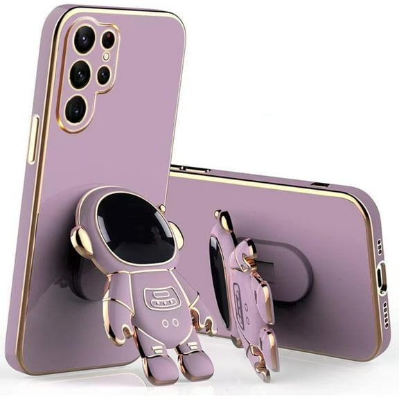 Cute Funny Cartoon Astronaut Phone Case with Creative Foldable Stand for Samsung Galaxy A72 A52 A71 A51 A32 A22 A12 5G 4G Full-Body Protective Sleek TPU Cover(Purple,A71 4G)
