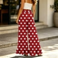 thumbnail image 7 of Heart & Polka Dot Print Wide Leg Pants - Ruffle Hem High Waisted Palazzo Trousers with Pockets, Drawstring Casual Lounge Pants Red M, 7 of 7