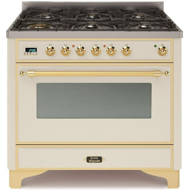 Ilve UM096DNS3AWGLP Majestic Series 36 Inch Freestanding Dual Fuel Range with Sealed Brass, 3.55 ...