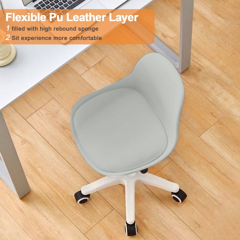 XUEGW Small Desk Task Chair 2 Pack, Cute Armless Vanity Chairs with Soft Padded Cushion, Plastic Height-Adjustable Home Office Chairs for Teens Girls, Gray