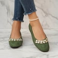 thumbnail image 5 of KIJBLAE Women's Pearl Rhinestone Decor Closed Toe Flats, Solid Slip On Comfortable Daily Casual Flat Shoes Green 38, 5 of 8