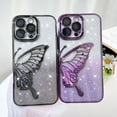 thumbnail image 4 of OOK For iPhone 16 Pro Case, Luxury Plating Butterfly Liquid Floating Quicksand Gradient Glitter Lens Protection Phone Case with Screen Protector for Girls Women, Black, 4 of 6