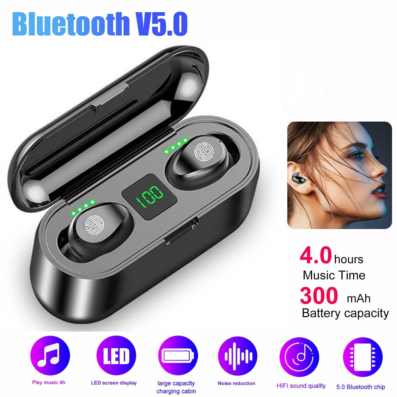 Mini Twin Bluetooth 5.0 Earbuds Headphones TWS Wireless Headset Noise Cancelling 