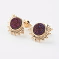 thumbnail image 2 of 10 pair Electroplate Natural Druzy Agate Stud Earrings with Brass Findings Sun Golden Mixed color 10x14x3~4mm Pin: 0.8mm, 2 of 3