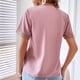 thumbnail image 4 of Camisa de mujer con cuello en V, manga corta, encaje guipur, blusa informal de poliéster para oficina en casa, 4 of 6