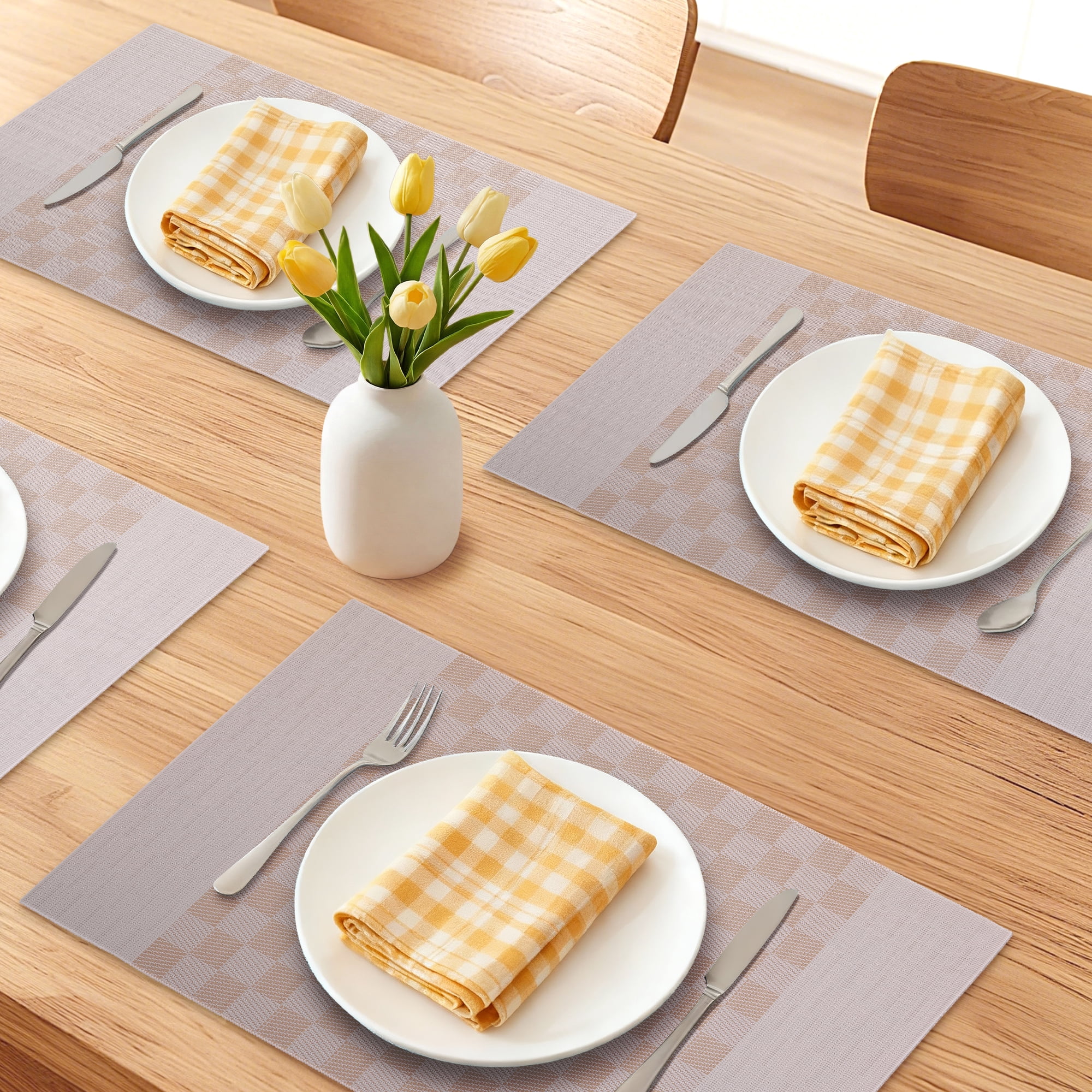 Unique Bargains 6Pcs Rectangle Washable Heat Resistant Table Mats Beige 17.7x11.8inch