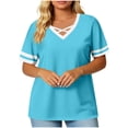 thumbnail image 2 of biudgviw Plus Size Tops for Women Oversized V Neck Criss Cross T-Shirt Color Block Casual Short Sleeve Blouse Summer Clothes, 2 of 5