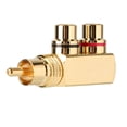 thumbnail image 3 of 2 piezas de latón RCA Conector macho a hembra Adaptador de tres vías Divisor de audio y video Enchufe de ángulo recto Adaptadores de 90 grados Adaptador de ángulo recto Conector chapado en oro (paquet Amonsee No, 3 of 5