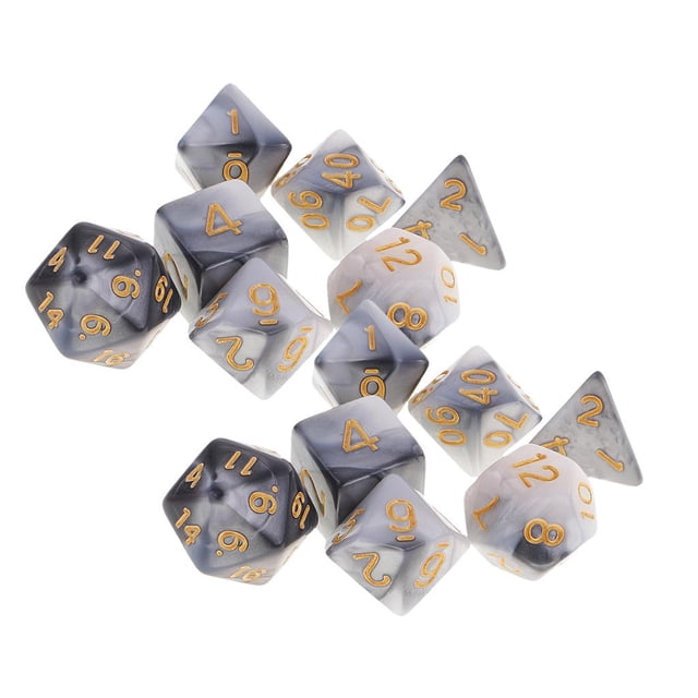 Dados poliédricos 14 piezas Sunnimix para Mazmorras y Dragones Juego de Mesa RPG Gris Blanco