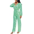 thumbnail image 3 of Wiyuqeen Women's Sparkly Jumpsuits Sequin Slim Fit Overalls Clubwear One Piece Deep V Neck Long Sleeve Pants Rompers with Belt, 3 of 5