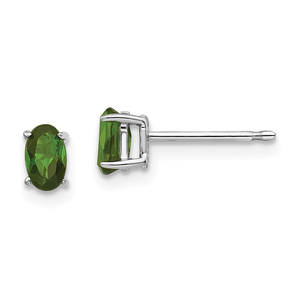 Solid 14k White Gold Green Tourmaline Studs Earrings - 5mm x 3mm