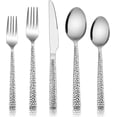 thumbnail image 1 of Hammered Silverware Set, E-far 40-Piece Stainless Steel Square Flatware Set for 8, Metal Tableware Cutlery Set Includes Dinner Knives/Forks/Spoons, Modern Design & Mirror Polished - Dishwasher Safe, 1 of 4