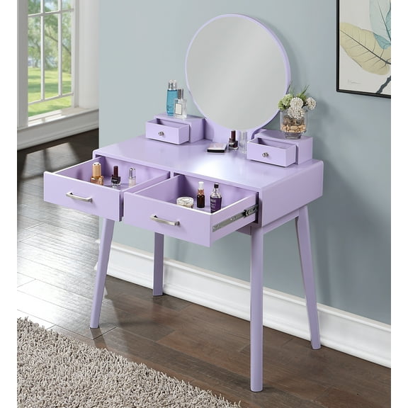 Liannon Contemporary Wood Vanity and Stool Set, Purple