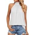 thumbnail image 1 of WEAIXIMIUNG Journey T Shirts for Women Sexy Ladies Sleeveless Silk Strap Women Hanging Neck Lace Up Tops Blouse, 1 of 5