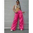 thumbnail image 2 of Women's Pink Wide‑Leg Joggers – Loose‑Fit, Multi‑Pocket Sports & Casual Streetwear Pants, 2 of 5
