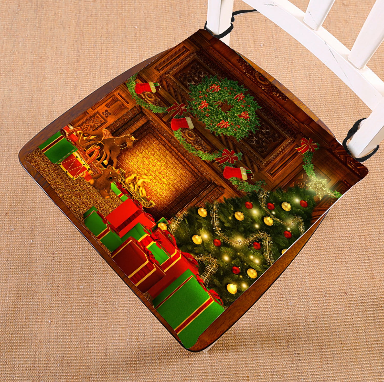 ABPHQTO Vintage Christmas Tree Gift Box Rocking Horse Chair Pad Seat
