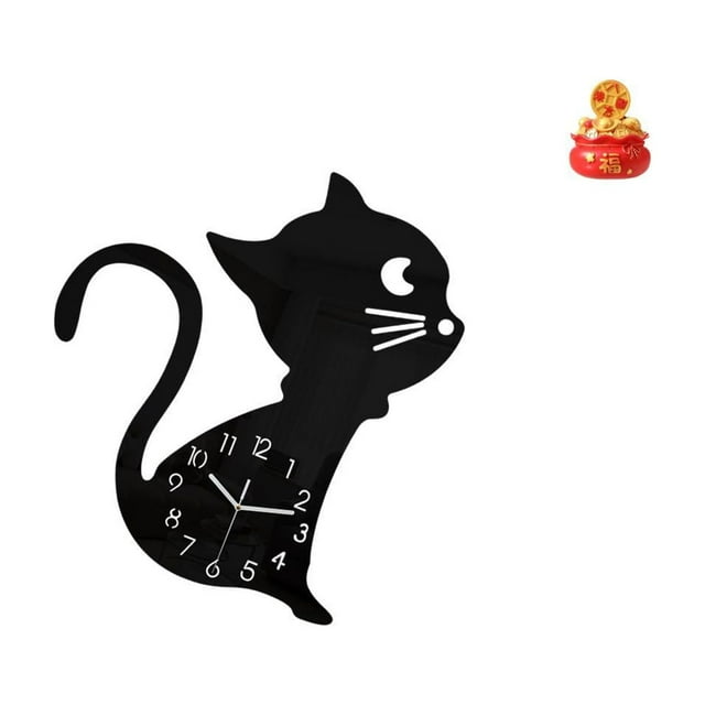 Reloj de pared con adorno de gato, escultura de escritorio, estatua de resina acrílica, función silenciosa, adecuado para guardería, sala de juegos, d