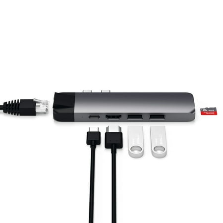 Satechi - Type-C Pro Hub Adapter with Ethernet - 4K HDMI, USB-C PD, Gigabit Ethernet, USB 3.0, Micro SD Card Slot - Space Gray