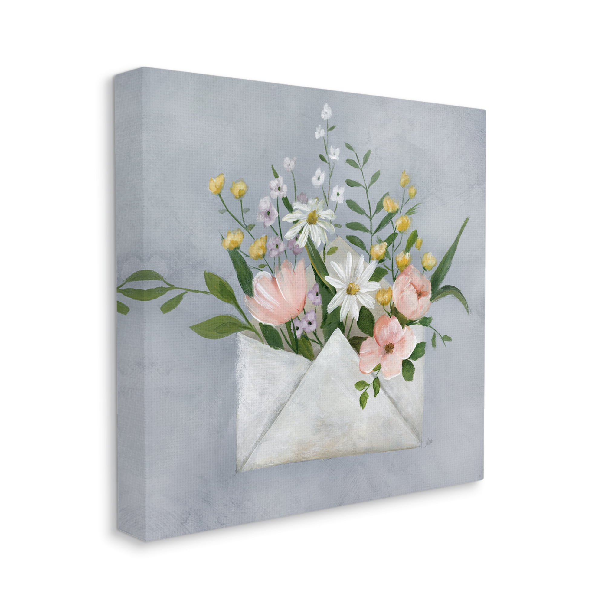 Stupell Industries Floral Envelope Blossoms Botanical & Floral Painting Gallery Wrapped Canvas Art Print Wall Art, 17 x 17