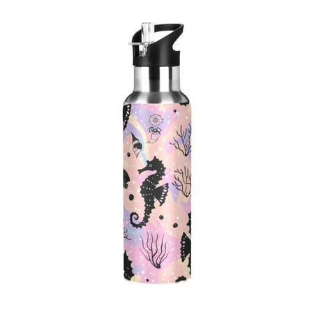 

Water Bottles 34oz Straw Lid Wide Mouth Stainless Steel for School Sport Travel Seahorse Coral Seashells