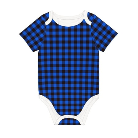 

Coaee Buffalo Plaid Blue Black for Soft Cotton Baby Short-Sleeve Bodysuit Baby Girls Boys Bodysuit Romper