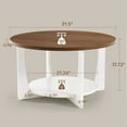 thumbnail image 2 of Foreate 31.5" Round Coffee Table with Solid Wood Pine Legs, 2-Tier Retro Round Coffee Table with Storage Shelf, Small Modern Wood Circle Center Table for Living Room, Walnut and White, 2 of 8