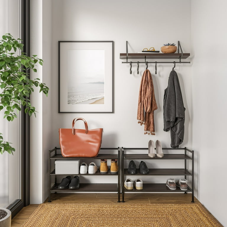 Seville Classics 3-Tier Stackable 9-Pair Resin Slat Metal Frame