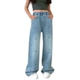 thumbnail image 6 of Guluxicc Girls Baggy Jeans Kids Denim Pants Straight Wide Leg Streetwear Girl Treandy Pants Elastic Waist 5-14 Years, 6 of 9
